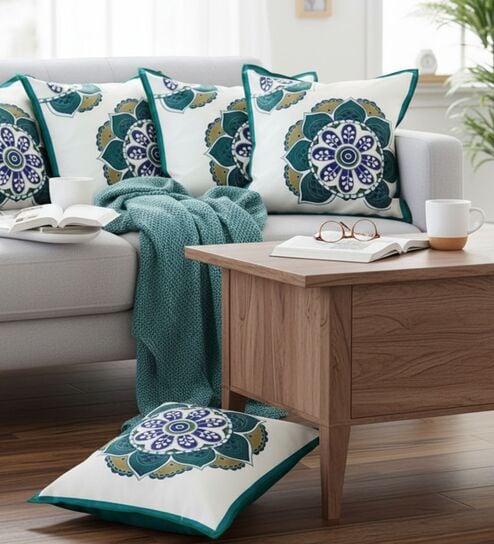 Set of 5 Elegant Damask Throw Cushion Covers (18x18)