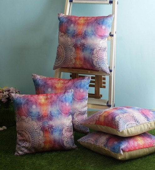 Multicolour Jute Floral 16x16 inches Cushion Cover (5Pc)-image-38