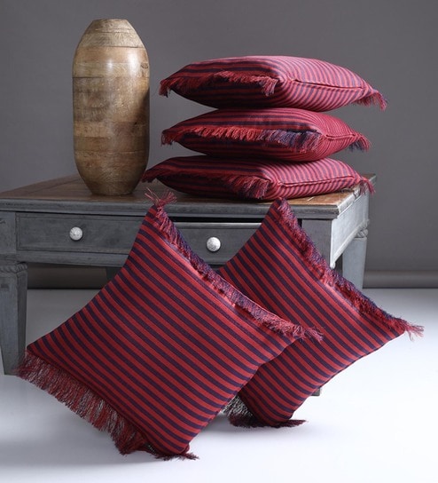 Maroon  Polyester Geometric 16x16 inches Cushion Cover (5Pc)