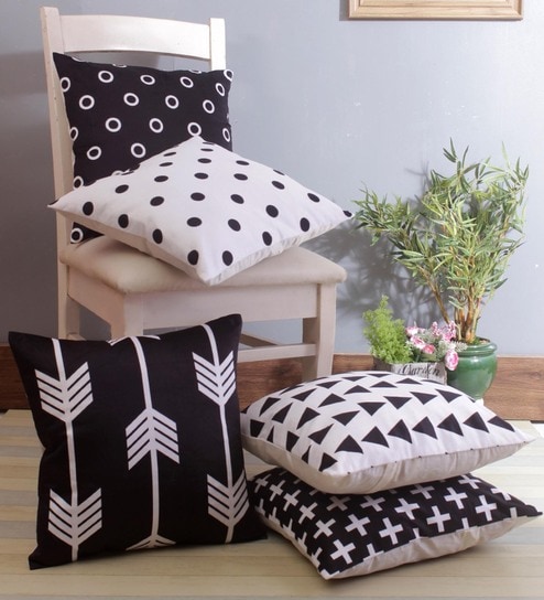 Blue Velvet Geometric 16x16 inches Cushion Cover (5Pc)