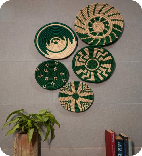 Set Of 5 Green Sabai Grass Nature'S Palette Wall Plate