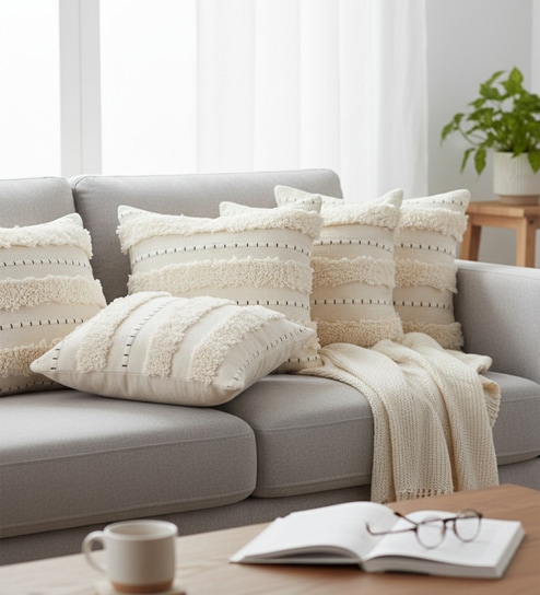 Set of 5 High-Texture Boho Throw Cushion Covers (18x18)