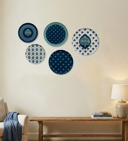 Set of 5 Indigo Medallion Metallic Wall Plates