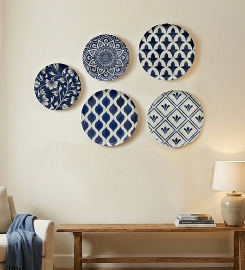 Set of 5 Indigo Mosaic Metallic Wall Plates