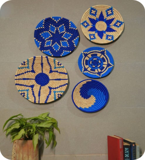 Set Of 5 Indigo Sabai Grass Weaves Of Change Wall Plate