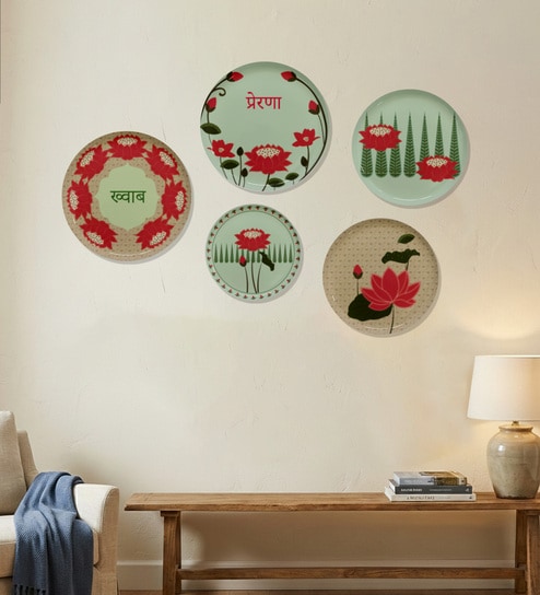 Set of 5 Lotus Bloom Metallic Wall Plates