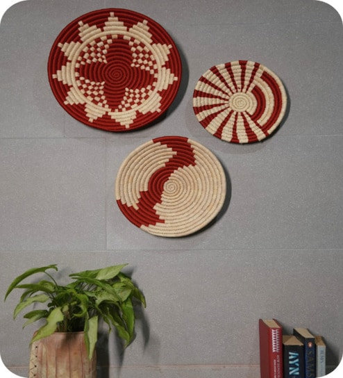 Set Of 5 Red Sabai Grass Crimson Harvest  Wall Plate