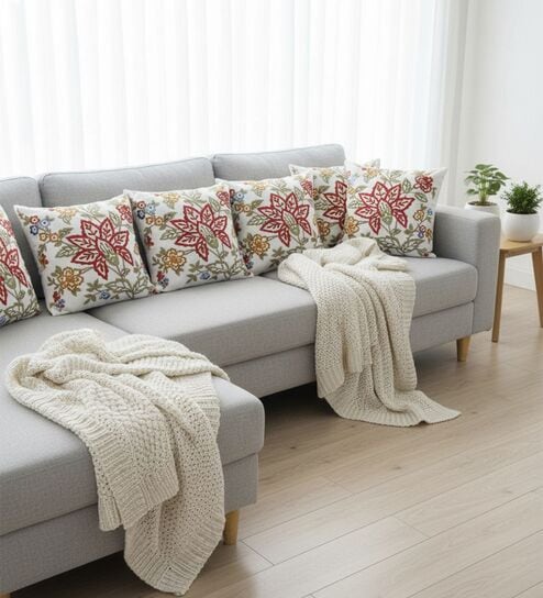 Set of 5 Rich Embroidered Floral Throw Cushion Covers (18x18)