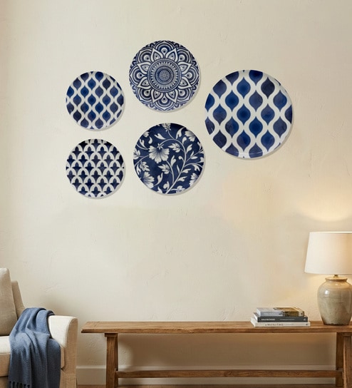 Set of 5 Royal Blue Geometric Metallic Wall Plates