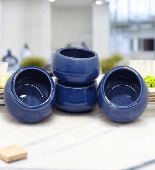 (Set of 6) Blue Ceramic Mini Dip Bowl
