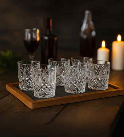 Set of 6 Crystal Lead Free Glass 340ml Whiskey Glasses