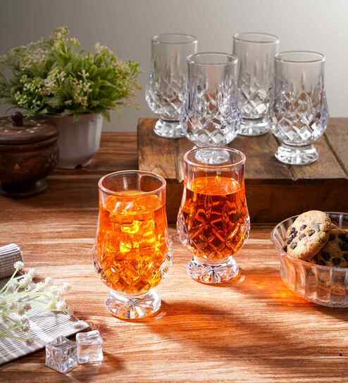 Set of 6 Cut Diamond Shaped Water & Juice Glass