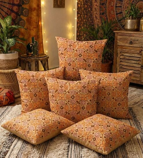 Set of 6 Embroidered Floral Lattice Throw Cushion Covers (18x18)