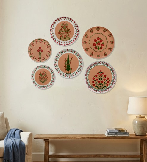 Set of 6 Ethnic Floral Mandala Metallic Wall Plates