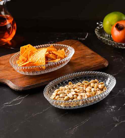 Set of 6 GlassBoat Shaped Serving Bowls