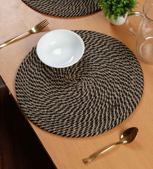 Set of 6 Jute Cotton Solid Pattern Reversible Table Runners