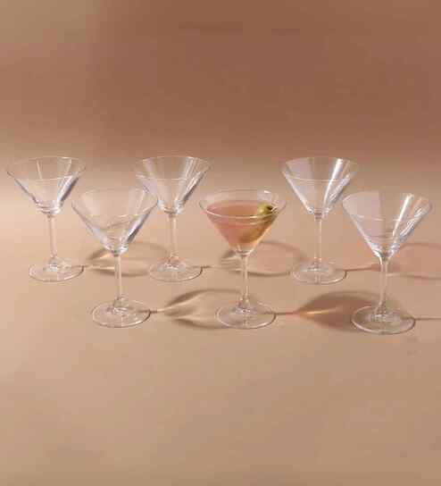 Set of 6 Transaprent Crystal Lead Free Glass 190ml Martini Glasses