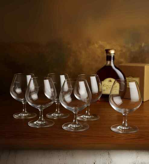 Set of 6 Transparent Crystal Lead Free Glass 650ml Brandy Glasses