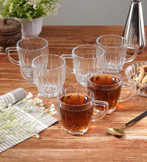 Set of 6 Transparent Glass Mugs
