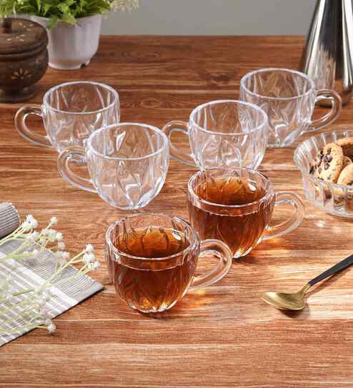 Set of 6 Transparent Glass Mugs