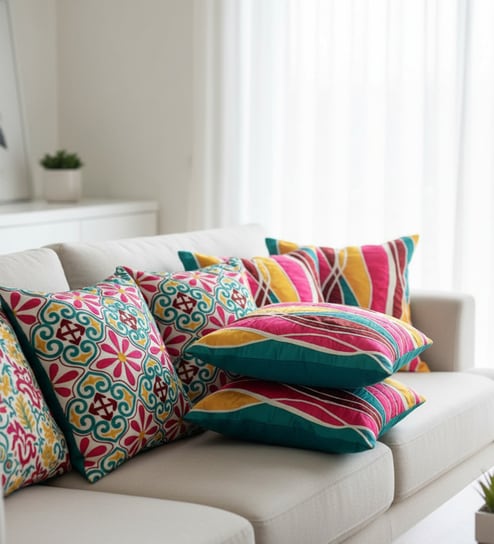 Set of 6 Vibrant Jewel-Tone Decorative Throw Cushion Covers (18x18)