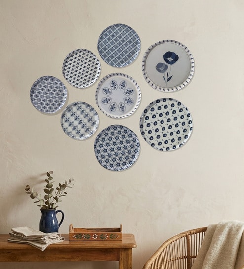 Set of 8 Royal Blue Geometric Metallic Wall Plates