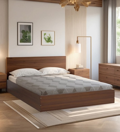 Seto King Size Bed in Planked Walnut Finish with Box Storage