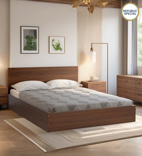 Seto King Size Bed in Planked Walnut Finish with Box Storage