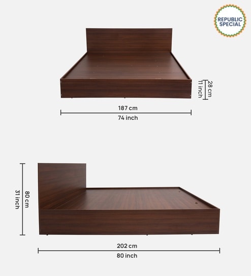 Seto King size Bed in Planket Walnut Finish With Full Hydraulic Storage