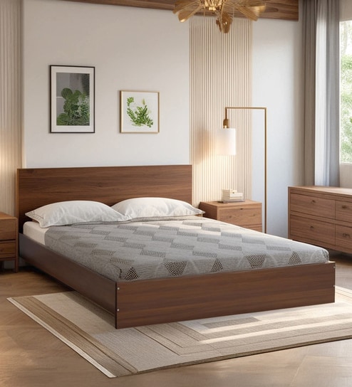 Seto Queen Size Bed in Planked Walnut finish