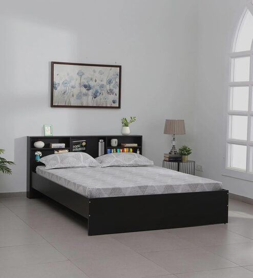 Seto Queen Size Bed in Wenge finish with Headboard Storage