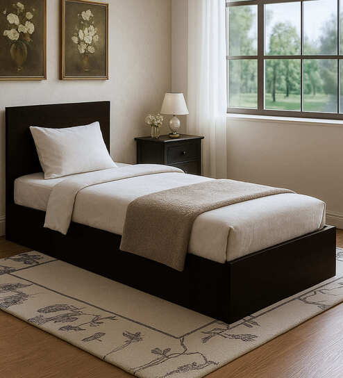 Seto Single Bed In Wenge Finish With Box Storage