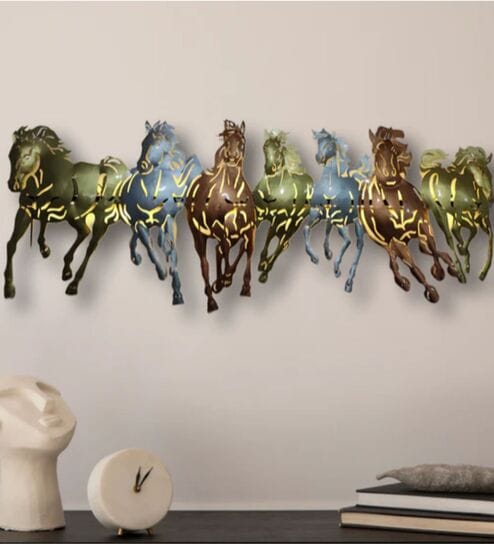 Seven Running Horse Metal Wall Art With Led