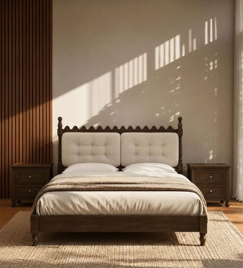 Sevilla Upholstered King Size Bed In Walnut Finish With Hydraulic Storage