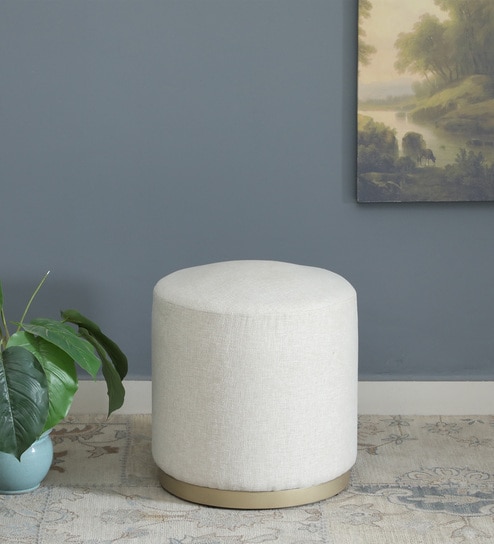 Seville Fabric Pouffe In Beige Colour