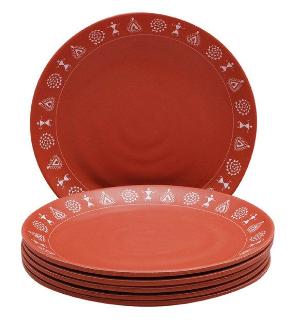 Buy Orange Terracotta Look Melamine Full Dinner Plates 6 pieces by