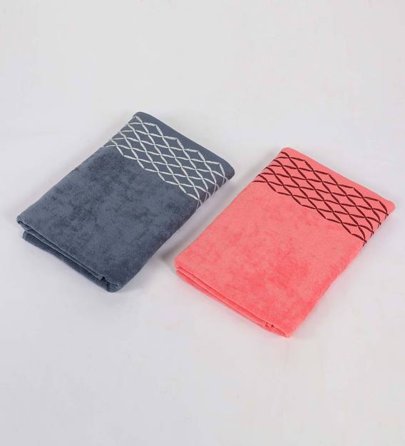 Buy Set of 2 Grey & Peach Cotton 400 GSM Bath Towels by Eurospa Online