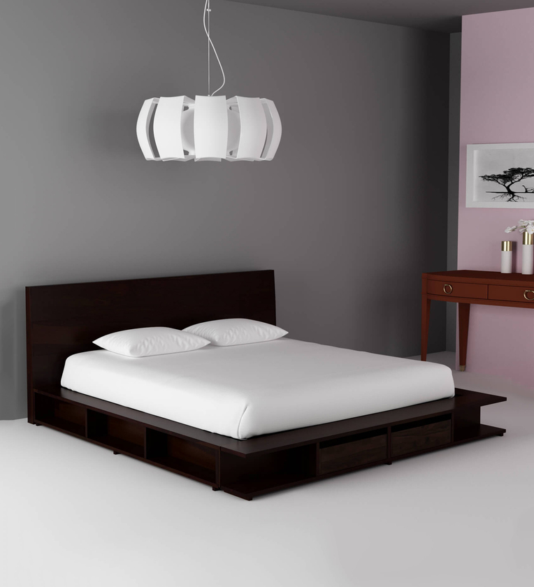 Buy Sencillo Solid Wood King Size Platform Bed in Warm