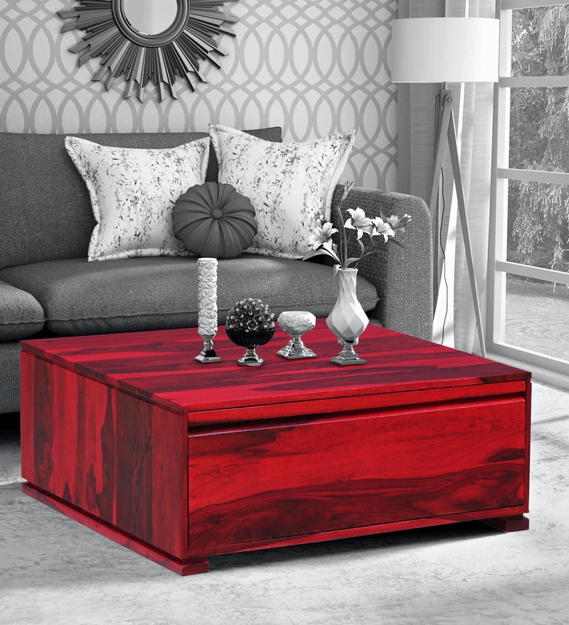 red coffee table with storage