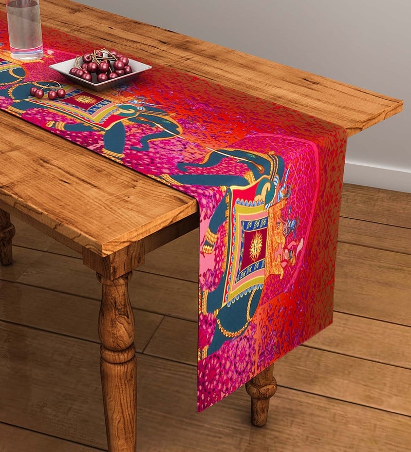 Buy Traditional Pattern Pink Cotton 47X12 Inches Table Runner By Sej By