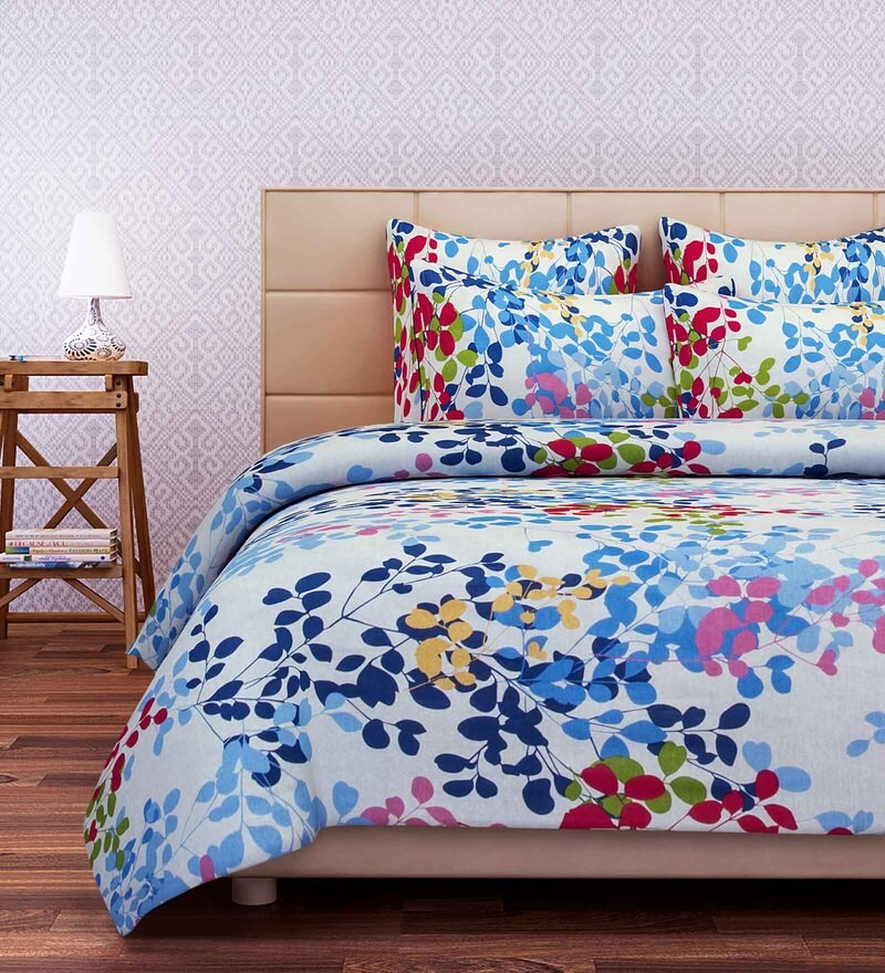 Buy Blue Floral 144 TC Cotton 1 Double Bedsheet with 2 Pillow Covers by