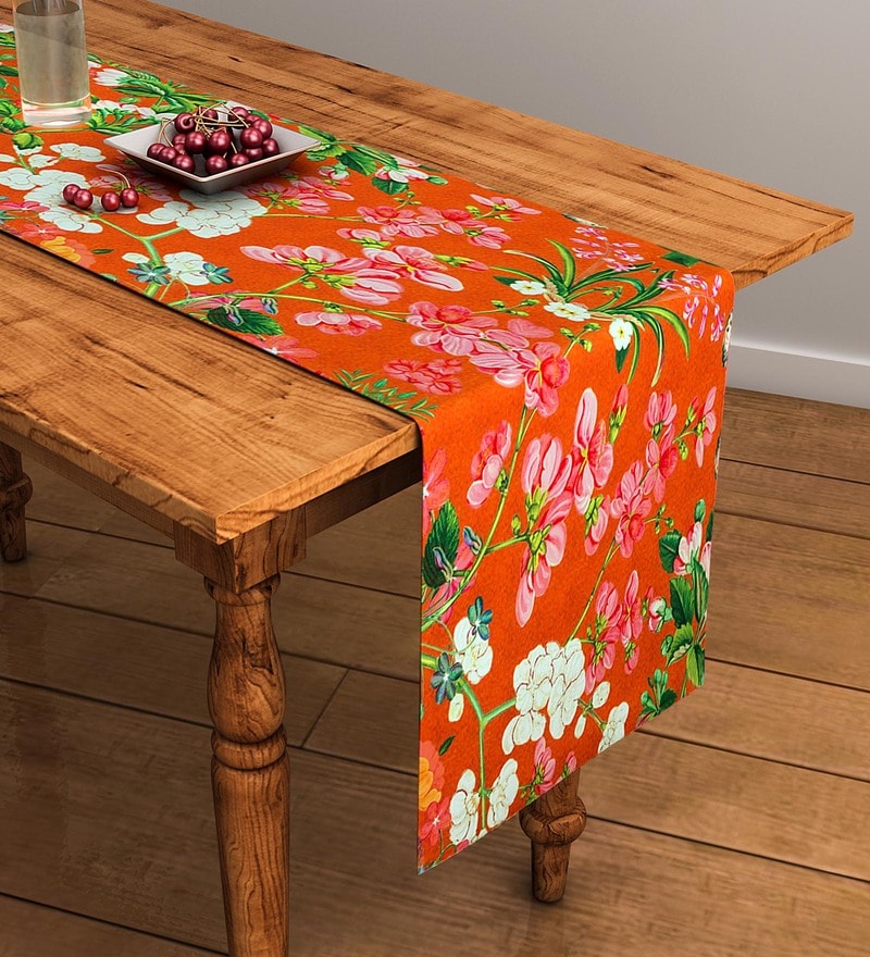 Buy Orange Cotton 47x12 Inches Table Runner By Sej By Nisha Gupta
