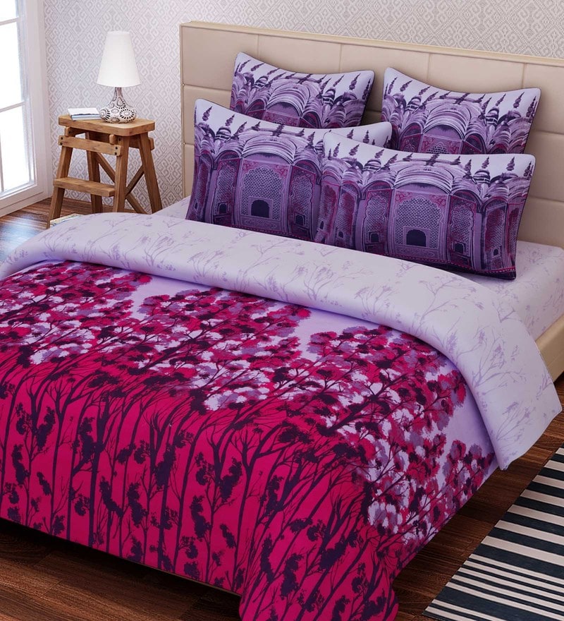 Buy Purple Cotton 108 X 108 Inch Floral King Bed Sheet Set By Sej