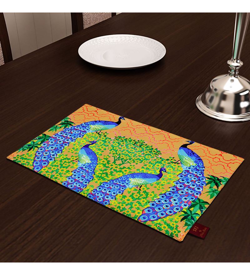 Buy Cotton Mustard Yellow Rectangular Placemats Set of 4 by SEJ By