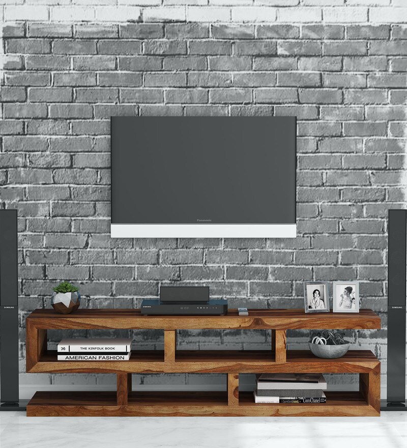 Buy Seline Solid Wood TV Shelf in Rustic Teak Finish Woodsworth By