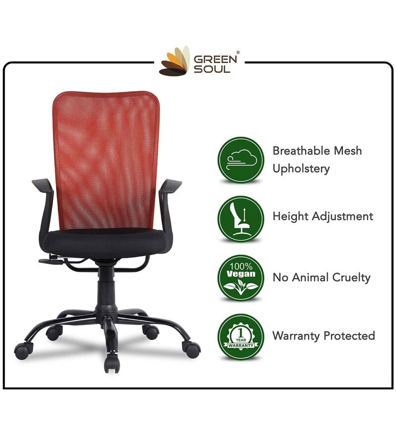 Buy Seoul Breathable Mesh Ergonomic Chair in Flirty Orange Colour by Green Soul Online