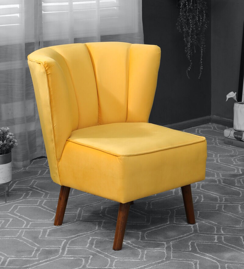 Buy Sergio Velvet Slipper Chair In Yellow Colour By Casacraft Online