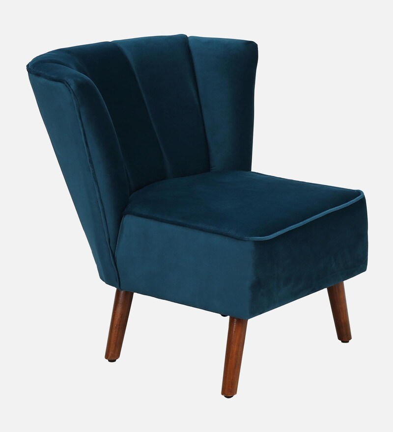 Buy Sergio Velvet Slipper Chair In Teal Blue Colour By Casacraft Online
