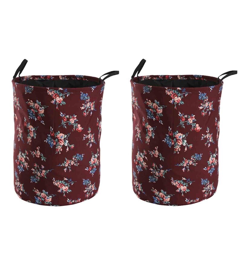 Buy Set of 2 Maroon Floral Round toy storage by My Gift Booth Online