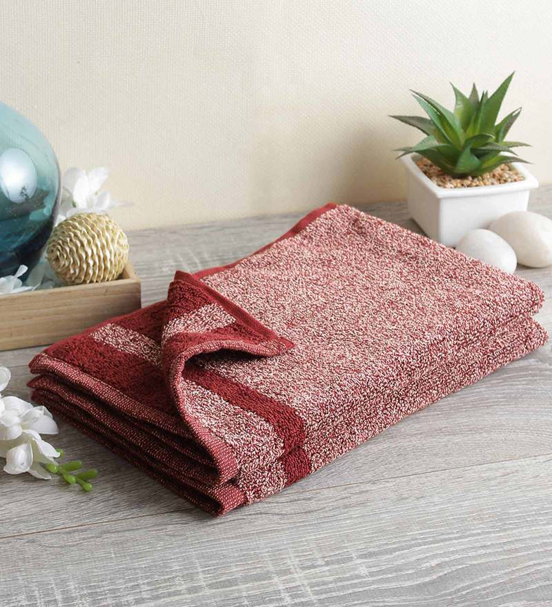 Buy Red Solid 480 GSM Cotton Hand Towel (Set of 2) by Softweave Online